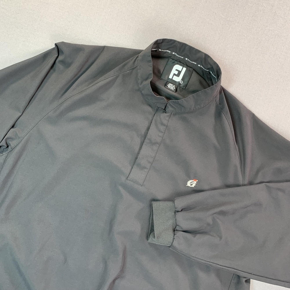 FootJoy Pullover Windbreaker Jacket Men LG Black Golf Band Collar Lined Athletic